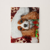 Cavalier King Charles Spaniel in Weihnachtsmannmüt Puzzle (Vertikal)