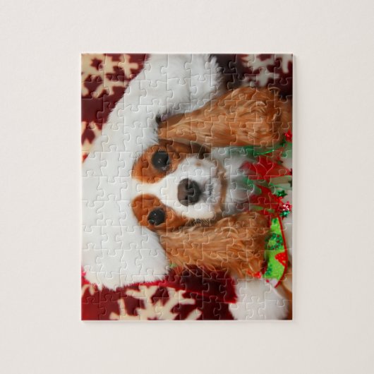 Cavalier King Charles Spaniel in Weihnachtsmannmüt Puzzle (Vertikal)