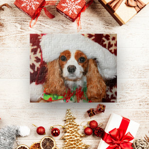Cavalier King Charles Spaniel in Weihnachtsmannmüt Puzzle