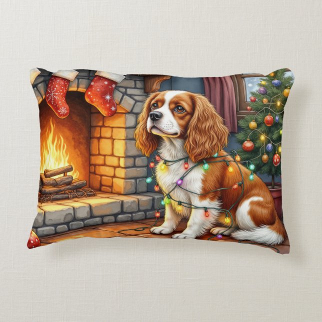 Cavalier King Charles Spaniel Kamin Weihnachten Dekokissen (Rückseite)