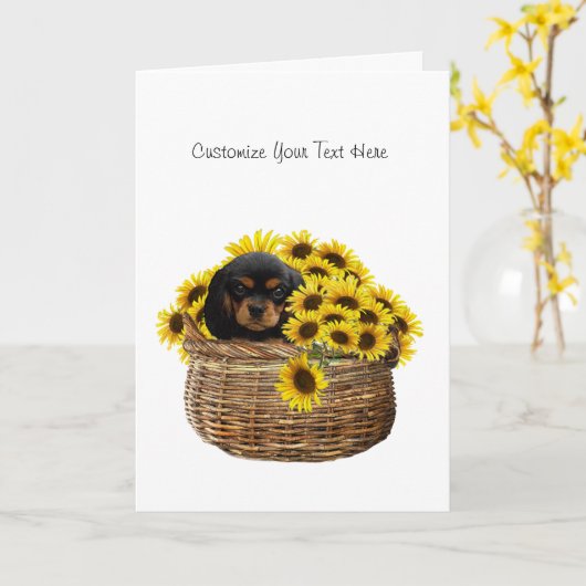 Cavalier King Charles Spaniel Karte (Gelbe Blume)