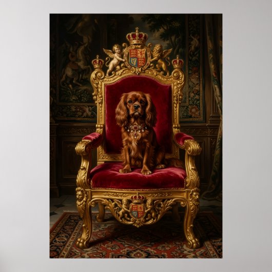 Cavalier King Charles Spaniel Königlicher Thron Kr Poster (Vorne)