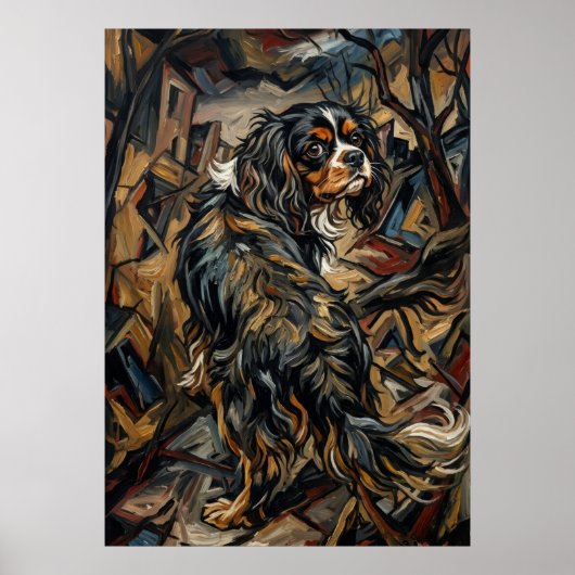 Cavalier King Charles Spaniel Kubistischer Express Poster (Vorne)