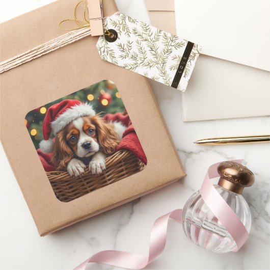 Cavalier King Charles Spaniel Kuschelkorb Quadratischer Aufkleber (Schenken)