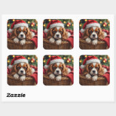 Cavalier King Charles Spaniel Kuschelkorb Quadratischer Aufkleber (Blatt)
