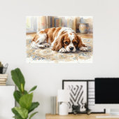 Cavalier King Charles Spaniel Liegt Wasserfarbe Poster (Heimbüro)
