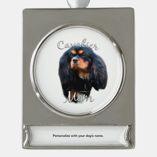 Cavalier King Charles Spaniel Mama 2 Banner-Ornament Silber (Vorderseite)