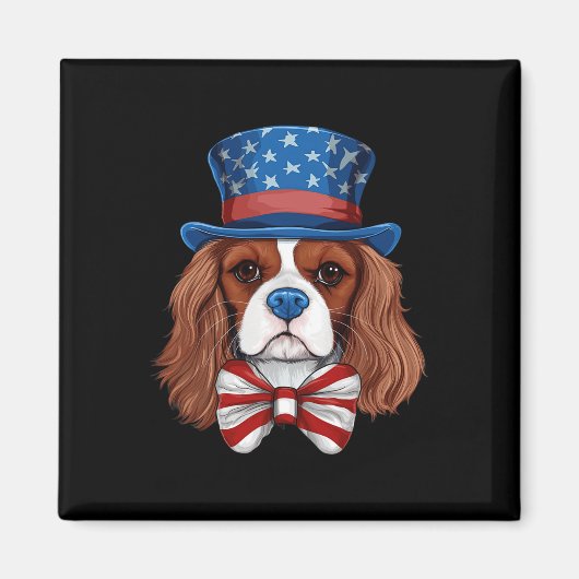 Cavalier King Charles Spaniel mit der US-Flagge In Magnet (Vorne)