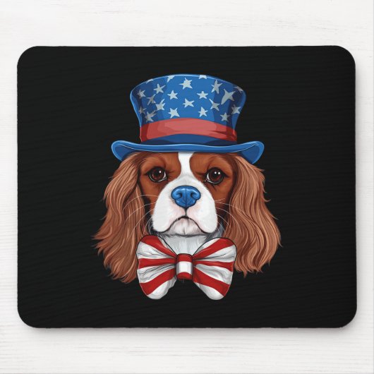 Cavalier King Charles Spaniel mit der US-Flagge In Mousepad (Vorne)