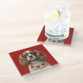 Cavalier King Charles Spaniel mit Herz Glasuntersetzer (Schrägansicht)