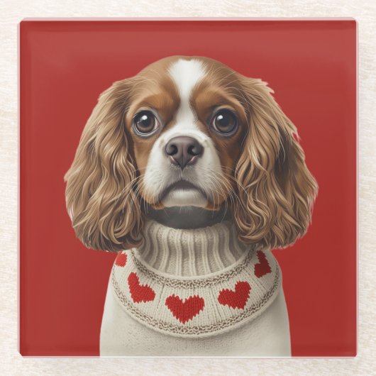 Cavalier King Charles Spaniel mit Herz Glasuntersetzer (Vorderseite)