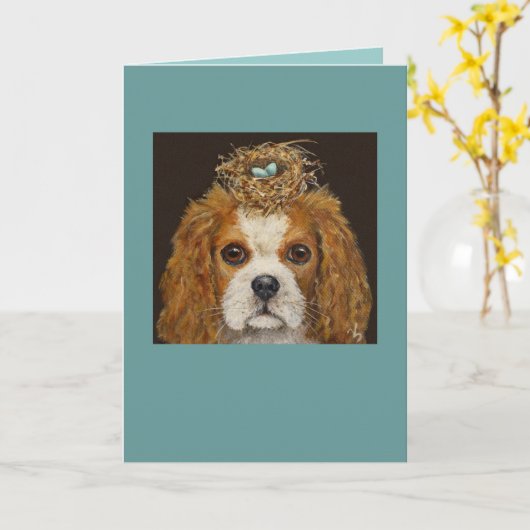Cavalier King Charles Spaniel mit Nestkarte Karte (Gelbe Blume)