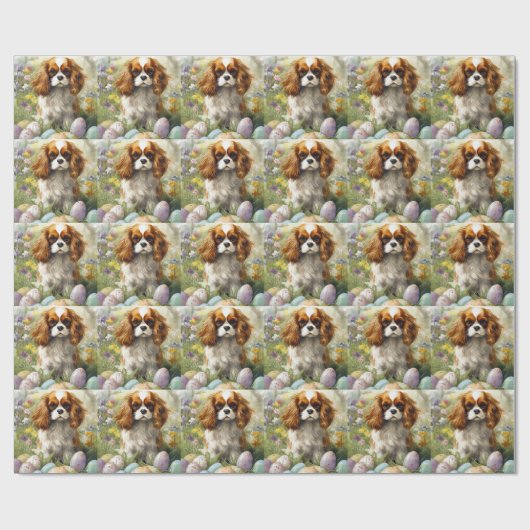 Cavalier King Charles Spaniel mit Ostereiern Geschenkpapier (Flach)