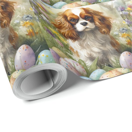 Cavalier King Charles Spaniel mit Ostereiern Geschenkpapier (Rolleneckpunkt)