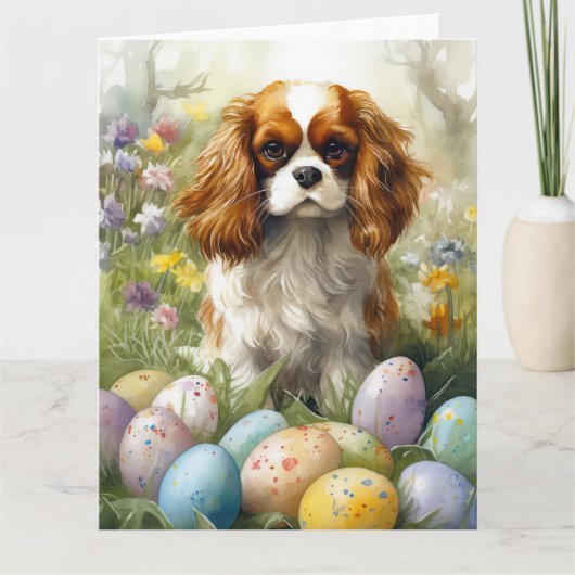 Cavalier King Charles Spaniel mit Ostereiern Karte (Vorderseite)