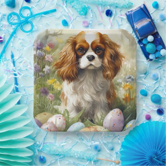 Cavalier King Charles Spaniel mit Ostereiern Pappteller (Party)