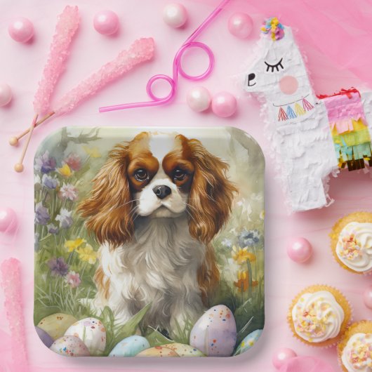 Cavalier King Charles Spaniel mit Ostereiern Pappteller (Party)