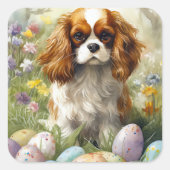 Cavalier King Charles Spaniel mit Ostereiern Quadratischer Aufkleber (Vorderseite)