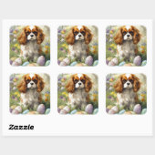 Cavalier King Charles Spaniel mit Ostereiern Quadratischer Aufkleber (Blatt)