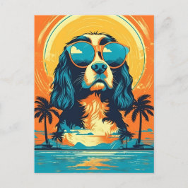 Cavalier King Charles Spaniel mit Sonnenbrille Postkarte