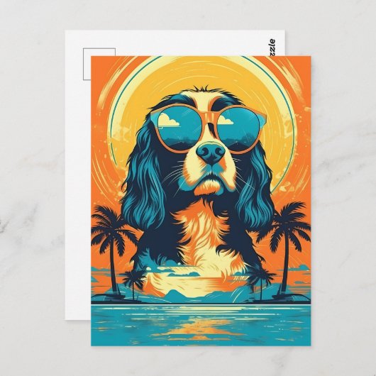 Cavalier King Charles Spaniel mit Sonnenbrille Postkarte (Vorne/Hinten)