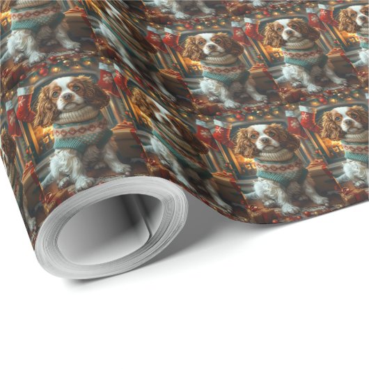 Cavalier King Charles Spaniel mit Weihnachtsgesche Geschenkpapier (Rolleneckpunkt)