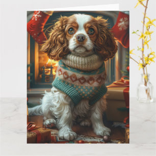 Cavalier King Charles Spaniel mit Weihnachtsgesche Karte