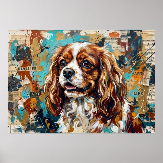 Cavalier King Charles Spaniel Mixed Media Collage  Poster (Vorne)