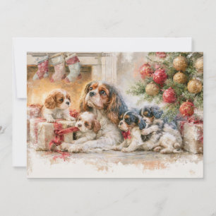 Cavalier King Charles Spaniel Mutter Welpen Feiertagskarte