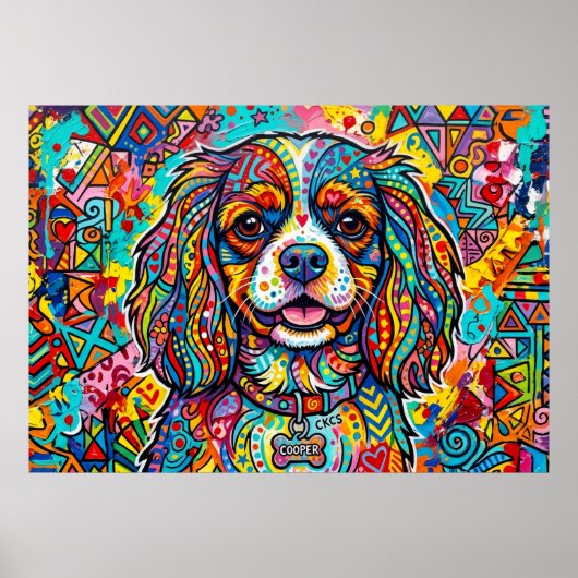 Cavalier King Charles Spaniel Neo-Pop-Volks-Kunst Poster (Vorne)