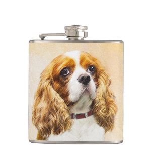 Cavalier King Charles Spaniel Original Malerei Flachmann