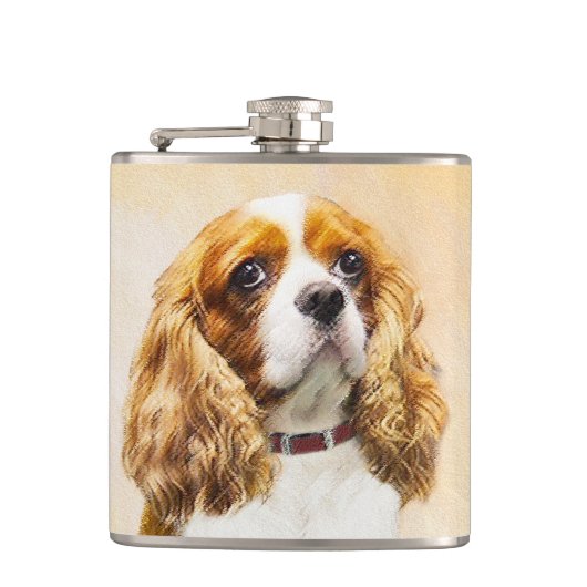 Cavalier King Charles Spaniel Original Malerei Flachmann (Vorderseite)