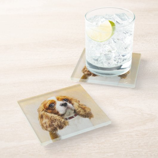 Cavalier King Charles Spaniel Original Malerei Glasuntersetzer (Schrägansicht)