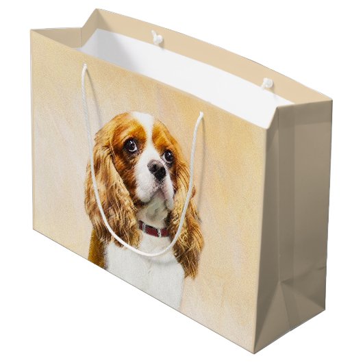Cavalier King Charles Spaniel Original Malerei Große Geschenktüte (Rückseite Schrägansicht)