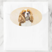 Cavalier King Charles Spaniel Original Malerei Ovaler Aufkleber (Tasche)