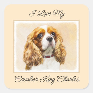 Cavalier King Charles Spaniel Original Malerei Quadratischer Aufkleber