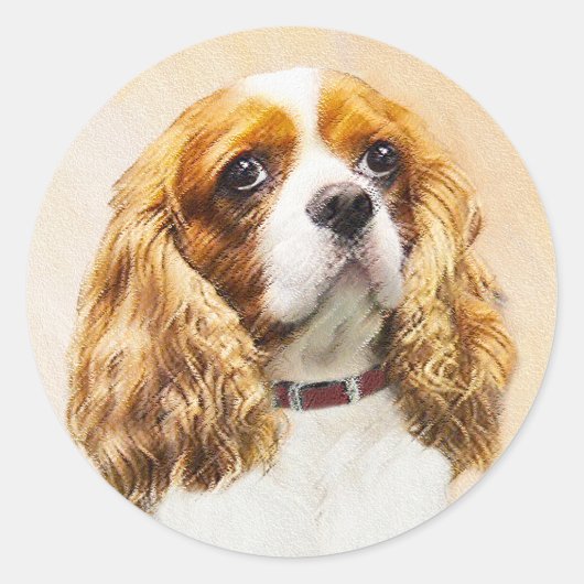 Cavalier King Charles Spaniel Original Malerei Runder Aufkleber (Vorderseite)