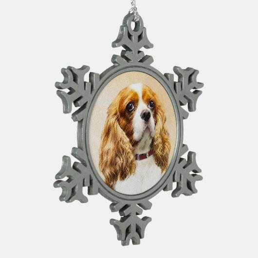 Cavalier King Charles Spaniel Original Malerei Schneeflocken Zinn-Ornament (Links)