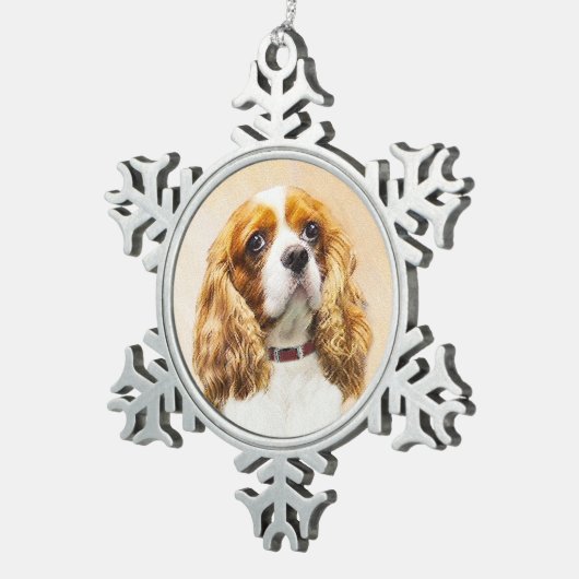 Cavalier King Charles Spaniel Original Malerei Schneeflocken Zinn-Ornament (Rechts)
