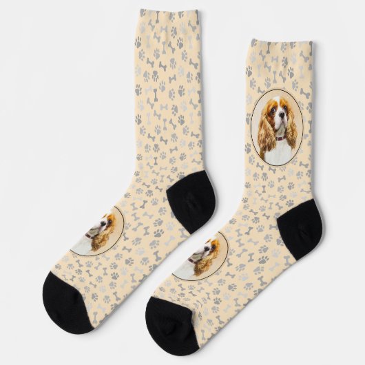 Cavalier King Charles Spaniel Original Malerei Socken (Linkes Detail)