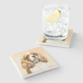 Cavalier King Charles Spaniel Original Malerei Steinuntersetzer (Seitenansicht)