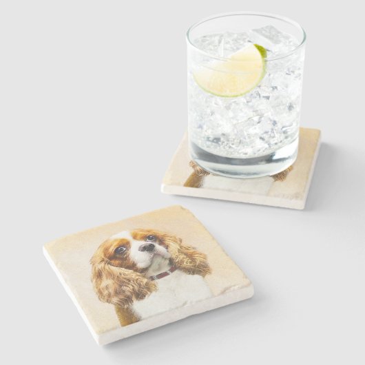 Cavalier King Charles Spaniel Original Malerei Steinuntersetzer (Seitenansicht)