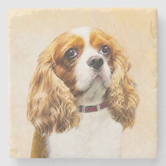 Cavalier King Charles Spaniel Original Malerei Steinuntersetzer (Vorderseite)