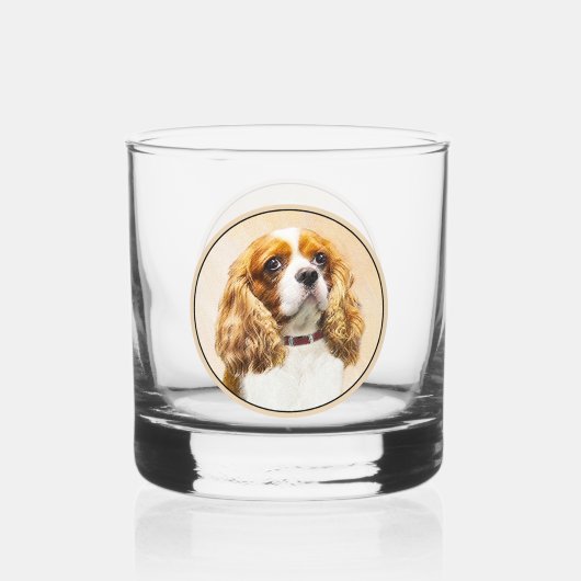 Cavalier King Charles Spaniel Original Malerei Whiskyglas (Vorderseite)