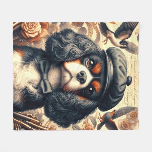 Cavalier King Charles Spaniel Painting Fleecedecke (Vorderseite (Horizontal))