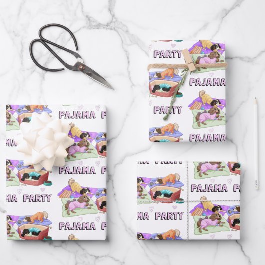 Cavalier King Charles Spaniel Pajama Party Paper Geschenkpapier Set (Vorderseite)