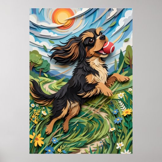 Cavalier King Charles Spaniel Papier Schnitt Kunst Poster (Vorne)