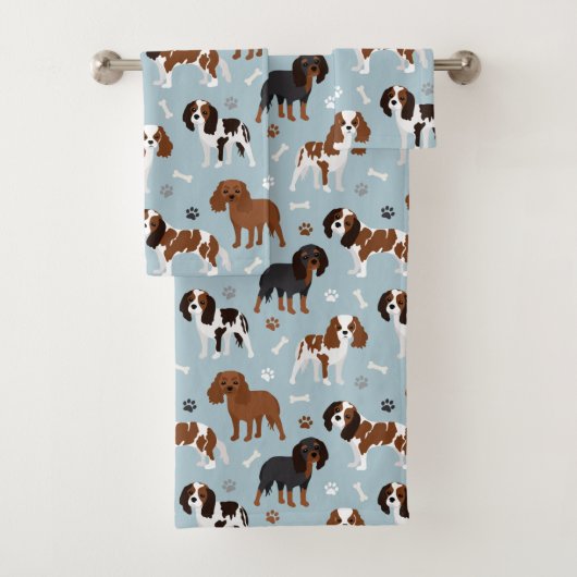 Cavalier King Charles Spaniel Paws and Bones Badhandtuch Set (Insitu)