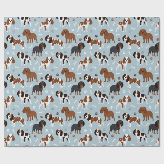 Cavalier King Charles Spaniel Paws and Bones Geschenkpapier (Flach)