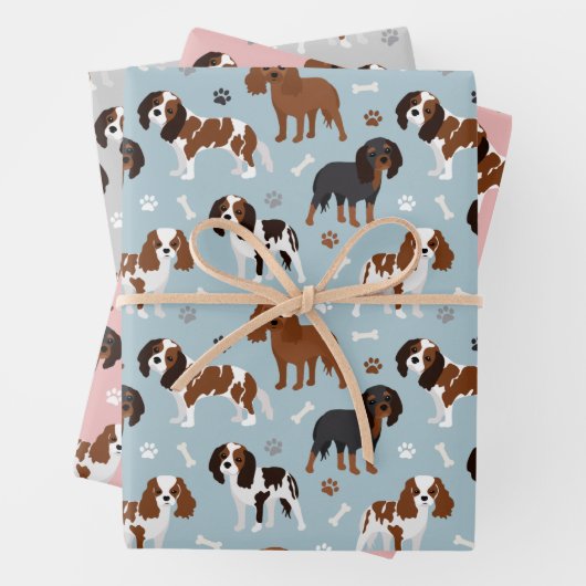 Cavalier King Charles Spaniel Paws and Bones Geschenkpapier Set (Beispiel)